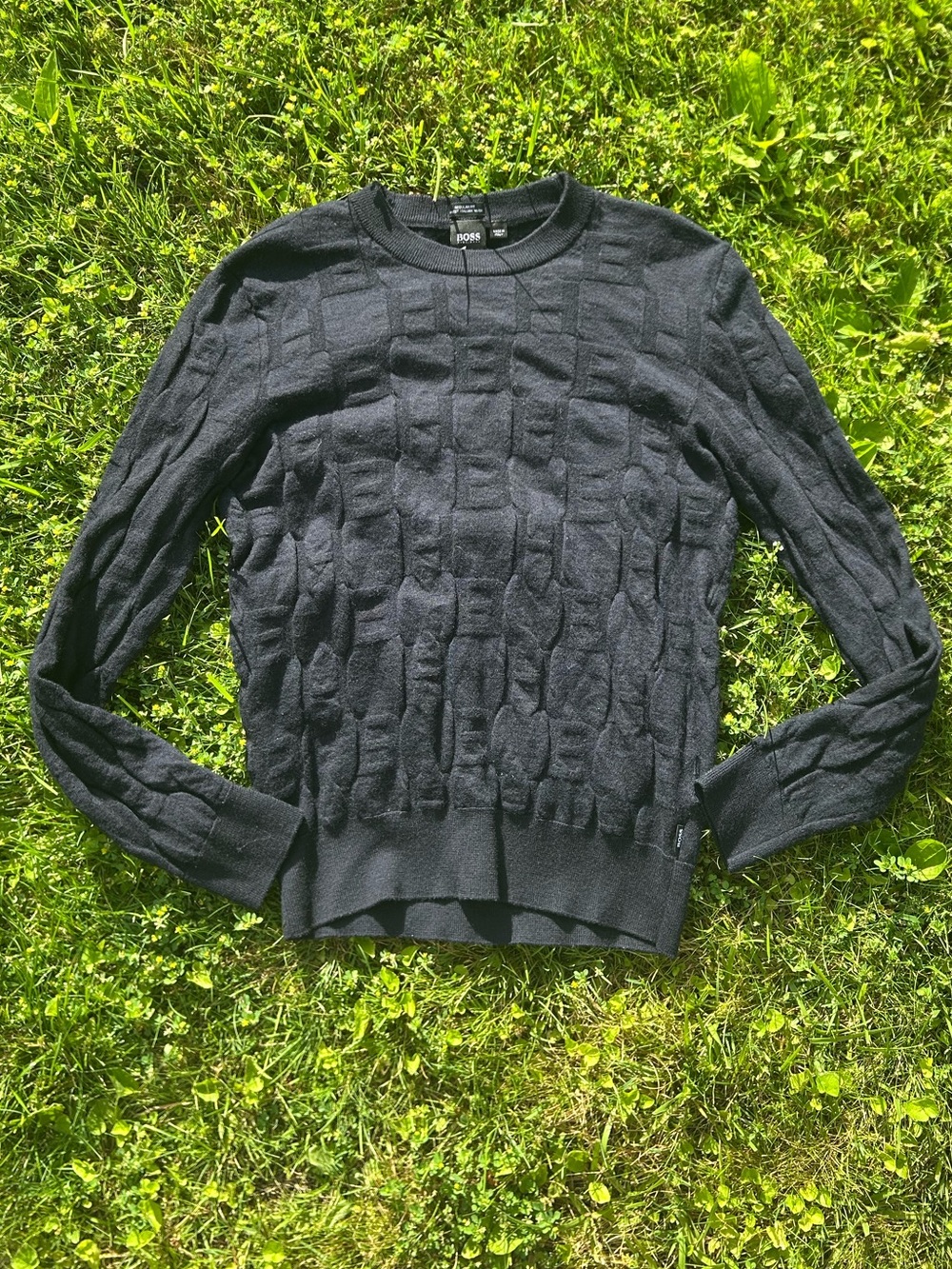 BOSS by Hugo Boss made in Italy black wool crewneck sweater